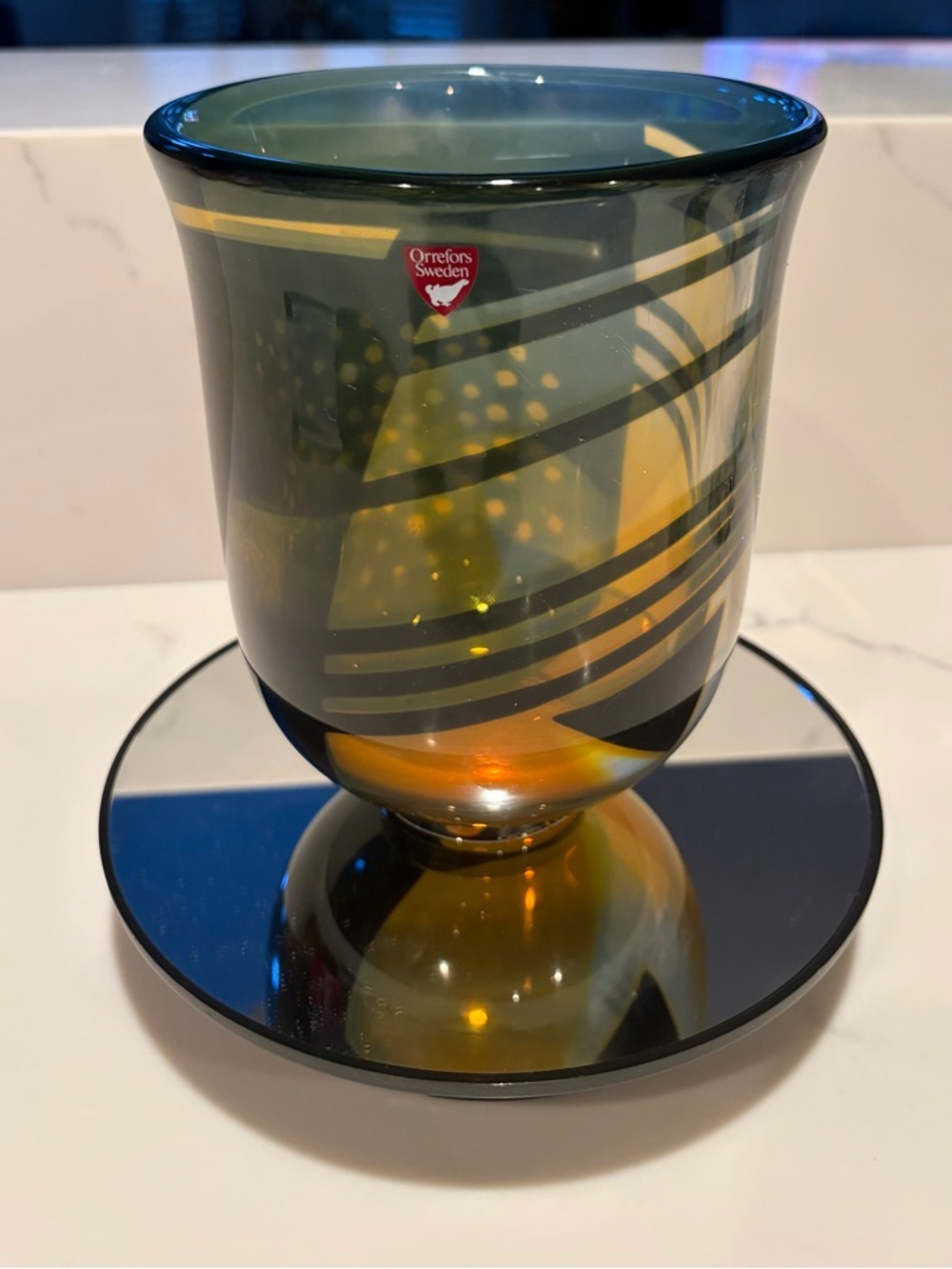 Amber & Green Art Glass Vase